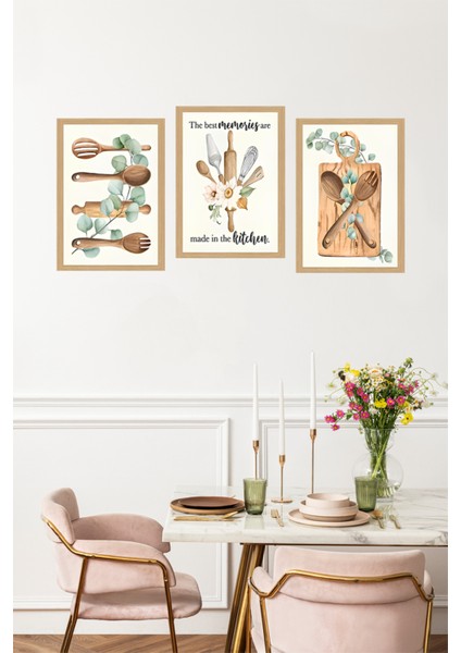 🖼️ The Best Memories Are Made In The Kitchen - 3’lü Uv Baskılı Tablo Seti 🍴🌿 CRVS1050 13 x 17 fırsatları