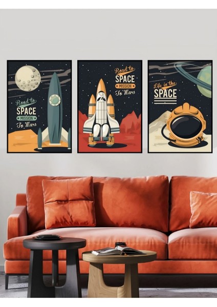 Dekorize Mdf Tablo Seti 3 Parça 3mm - Space Roket - Uzay Salon Oturma Odası Için Duvar Dekoru 13 x 17 fiyatları