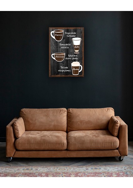 Kahve Çeşitleri Siyah Çerçeve Görünümlü Ahşap Duvar Tablosu A4 - Kahve Çeşitleri 21 x 29.7 fiyatları