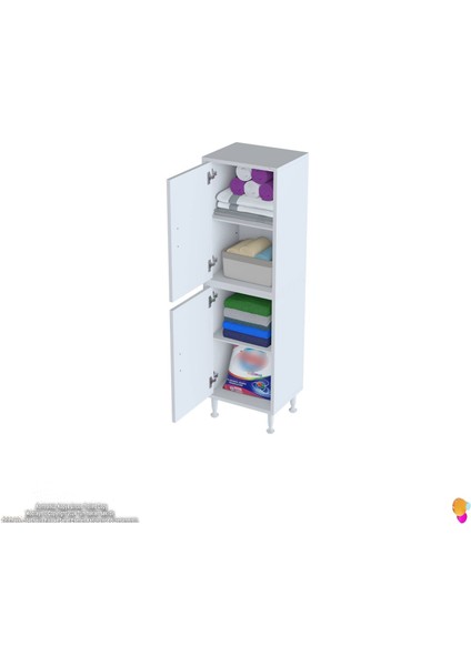 Ekstra 50x138x32,5 cm Çok Amaçlı Dolabı 4 Kapak 4 Bölmeli Banyo Mutfak Dolabı indirimleri