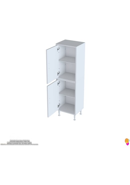 Ekstra 50x138x32,5 cm Çok Amaçlı Dolabı 4 Kapak 4 Bölmeli Banyo Mutfak Dolabı