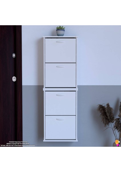 Asaf 2 Li Beyaz Asma Ayakkabılık Antre 4 Düşer Kapak 8 Göz Raf Bölmeli Ayakkabılık 52X148X25,5 cm fırsatları