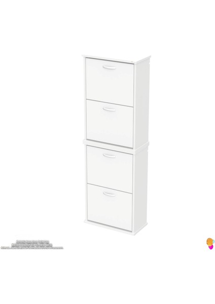 Asaf 2 Li Beyaz Asma Ayakkabılık Antre 4 Düşer Kapak 8 Göz Raf Bölmeli Ayakkabılık 52X148X25,5 cm