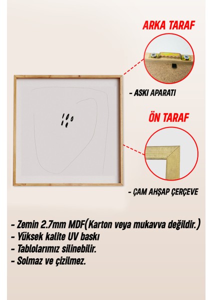 Ahşap Çerçeveli Mdf Kare Tablo Seti Salon ve Oturma Odası Için KR4030 23 x 23
