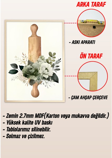 🌿 Ahşap Mutfak Gereçleri ve Çiçek Temalı Çerçeveli 3’lü Tablo Seti – Uv Baskılı CRV1047 23 x 32 indirimleri