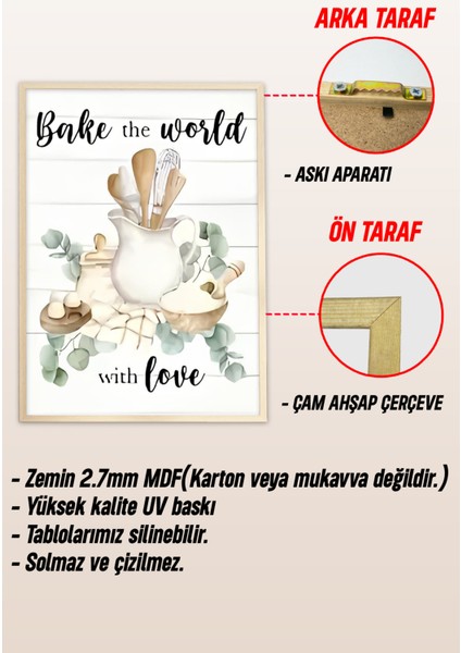 “bake The World With Love” Mutfak Temalı Çerçeveli 3’lü Tablo Seti – Uv Baskılı CRV1046 23 x 32 indirimleri