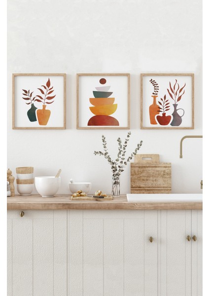 🧡 Doğal Renklerle Dekoratif Minimal Vazo ve Kase 3'lü Mdf Tablo Seti KR4058 23 x 23 fırsatları