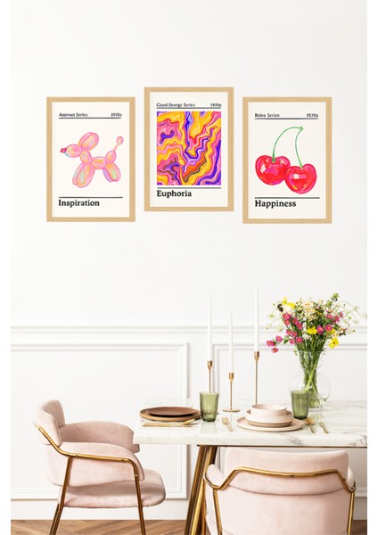 🍒ilham Veren Renkler Balon Köpek, Renk Dalgaları Kiraz Temalı Çerçeve Görünümlü TABLOSET🌟CRVS1165 13 x 17 fırsatları