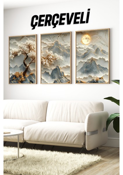 🖼️ 3'lü Çerçeveli Dağ ve Çiçek Temalı Mdf Tablo Seti | Yüksek Kalite Uv Baskı | CRV1037 23 x 32 indirimleri