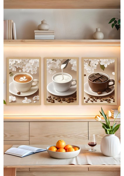 ☕ Zarif Kahve Keyfi – 3’lü Tablo Seti (3 Ebat Seçeneğiyle) CRVS1015 13 x 17