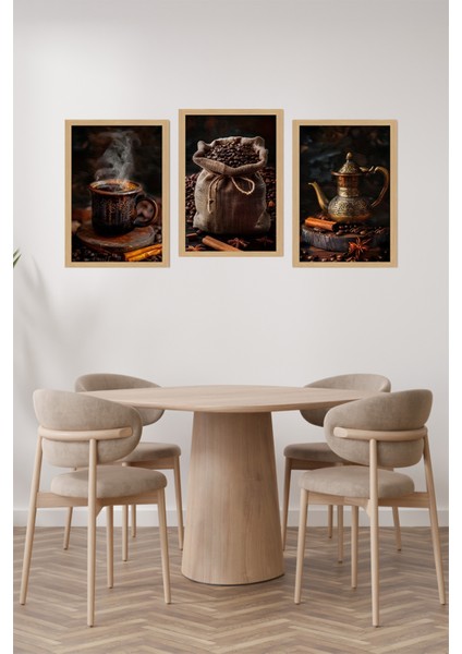🖼️ 3'lü Çerçeve Görünümlü Kahve Temalı Tablo Seti – Mdf Zeminli Uv Baskı CRVS1006 13 x 17 fiyatları