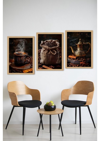 🖼️ 3'lü Çerçeve Görünümlü Kahve Temalı Tablo Seti – Mdf Zeminli Uv Baskı CRVS1006 13 x 17 modelleri