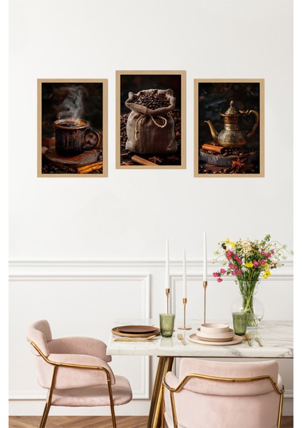🖼️ 3'lü Çerçeve Görünümlü Kahve Temalı Tablo Seti – Mdf Zeminli Uv Baskı CRVS1006 13 x 17 fırsatları