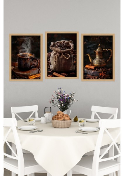 🖼️ 3'lü Çerçeve Görünümlü Kahve Temalı Tablo Seti – Mdf Zeminli Uv Baskı CRVS1006 13 x 17 indirimleri