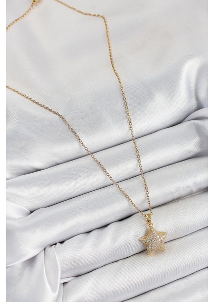 316L Çelik Zirkon Taşlı Yıldız Model Gold Renk Kadın Kolye - TJ-BKO10351 fiyatları