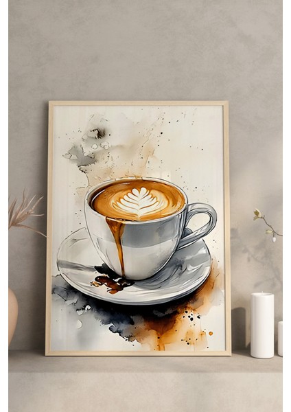 ☕ Su Sıçramalı Kahve Tablosu Seti – Ahşap Çerçeveli 3'lü Mdf Uv Baskı Dekor CRV1004 23 x 32 modelleri