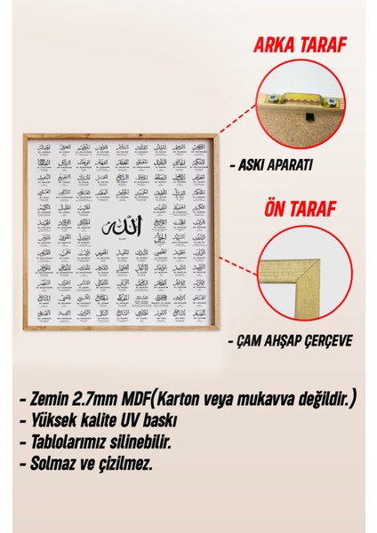 Ahşap Çerçeveli Mdf Kare Tek Tablo (Kendi Tablo Setinizi Oluşturacağınız Liste) Islami 23 x 23 Çerçeveli TX1049