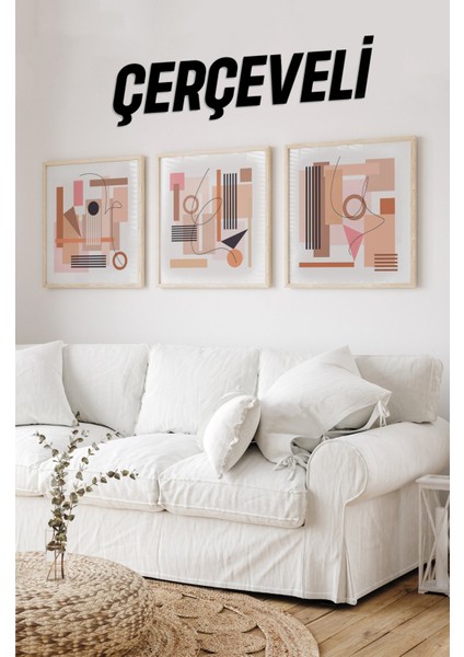 Ahşap Çerçeveli Mdf Kare Tablo Seti Salon ve Oturma Odası Için KR4026 23 x 23