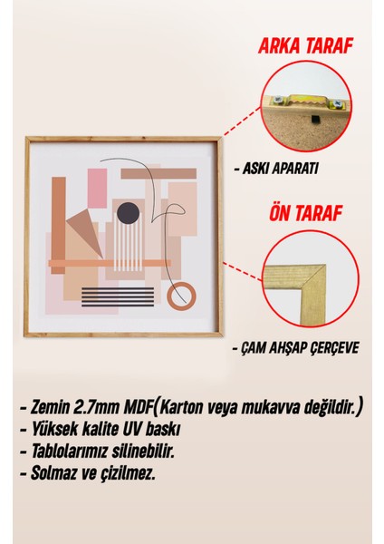 Ahşap Çerçeveli Mdf Kare Tablo Seti Salon ve Oturma Odası Için KR4026 23 x 23