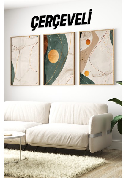 Dekorize Mdf Tablo Seti 3 Parça 3 mm - Çerçeveli Salon Oturma Odası Için Duvar Dekoru 3026 23 x 32