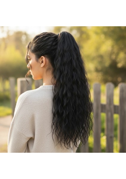 Bağlamalı Kabarık Dalgalı At Kuyruğu - Siyah