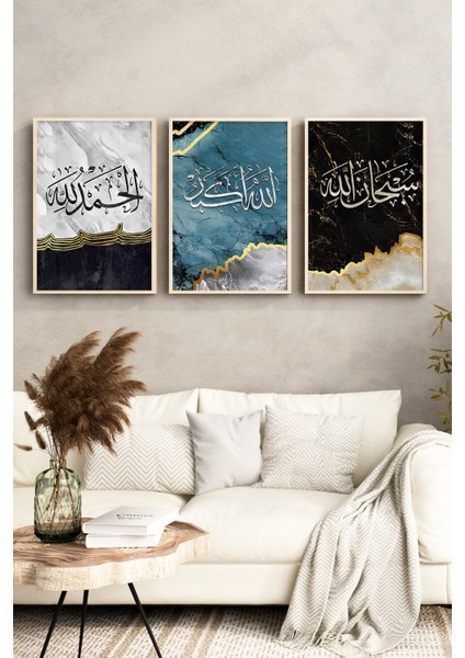 ✨ Elhamdülillah - Allahu Ekber - Sübhanallah Yazılı 3'lü Çerçeveli Tablo Seti ✨ CRV1215 23 x 32 fırsatları