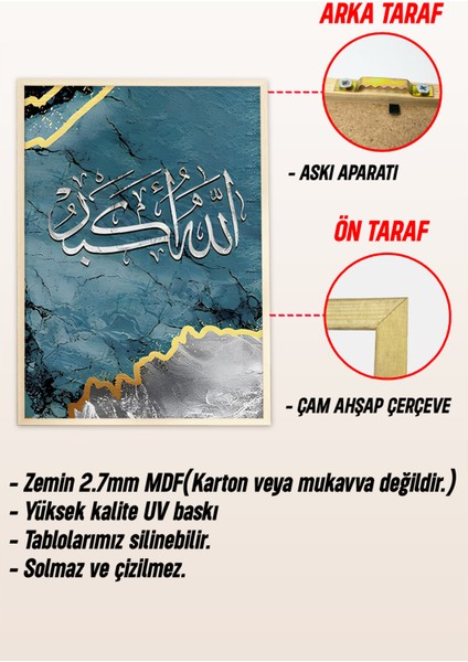 ✨ Elhamdülillah - Allahu Ekber - Sübhanallah Yazılı 3'lü Çerçeveli Tablo Seti ✨ CRV1215 23 x 32