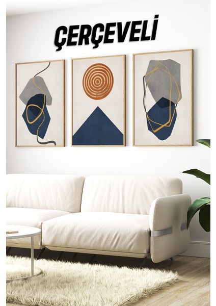 🌟 Geometrik Formlarda Soyut Sanat: 3'lü Ahşap Çerçeveli Tablo Seti 🌟🌿 CRV1141 23 x 32