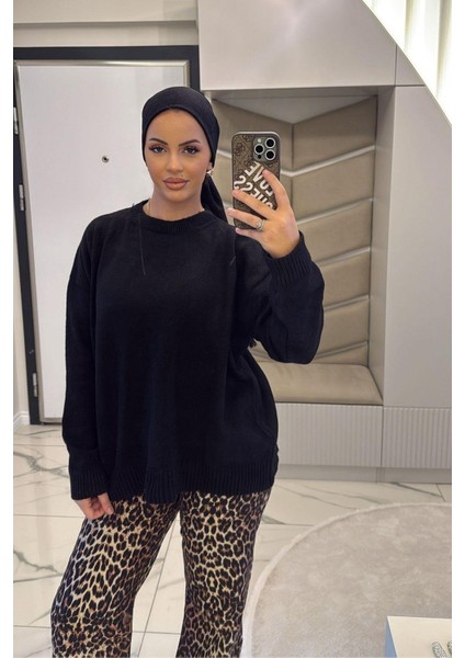 Kadın Siyah Yumoş Basıc Kazak