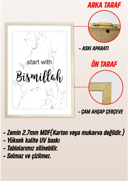 Ahşap Çerçeveli Mdf Tek Tablo Islami Tablo (Kendi Tablo Setinizi Oluşturacağınız Liste) 23 x 32 Çerçeveli 1032 modelleri