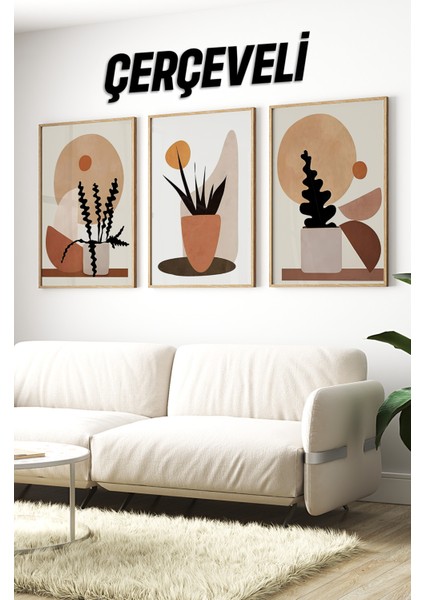 Dekorize Mdf Tablo Seti 3 Parça 3 mm - Çerçeveli Salon Oturma Odası Için Bohem Duvar Dekoru 3006 23 x 32 Çerçeveli 3006