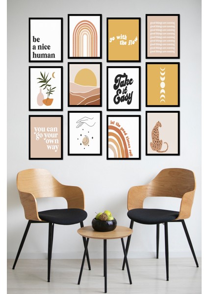 Dekorize Mdf Tablo Seti 12 Parça - Salon Oturma Odası Için Duvar Dekoru Çerçeve Görünümlü Onk Seri 13 x 17 Onk 1017