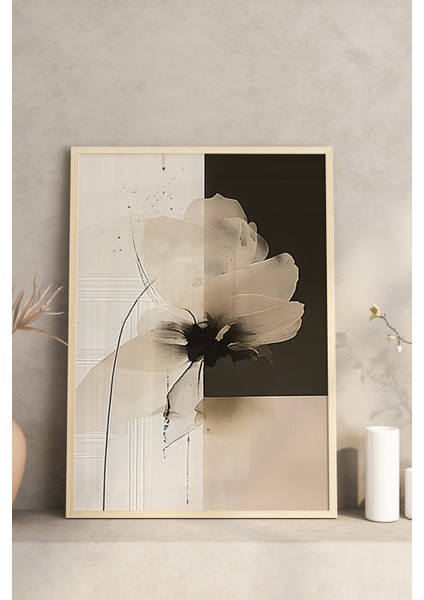 🌿 Bej Tonlarında Soyut Çiçek Desenli 3’lü Çerçeveli Tablo Seti🌿 CRV1173 23 x 32 modelleri