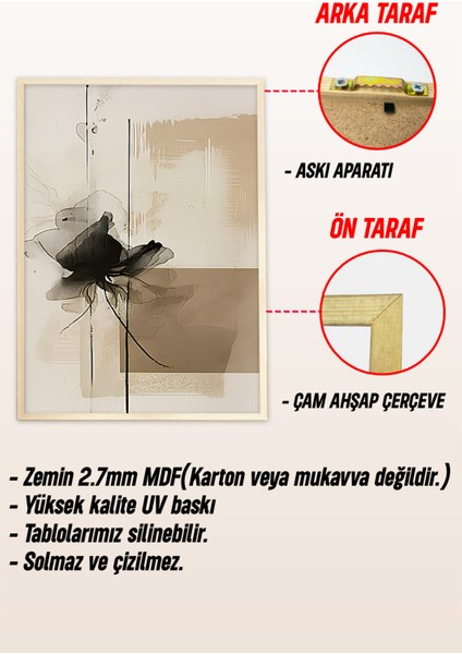 🌿 Bej Tonlarında Soyut Çiçek Desenli 3’lü Çerçeveli Tablo Seti🌿 CRV1173 23 x 32