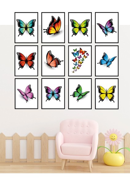 Dekorize Mdf Tablo Seti 12 Parça 3 mm - Kelebekler Salon Oturma Yatak Odası Için Duvar Dekoru