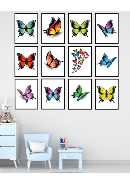 Dekorize Mdf Tablo Seti 12 Parça 3 mm - Kelebekler Salon Oturma Yatak Odası Için Duvar Dekoru fiyatları