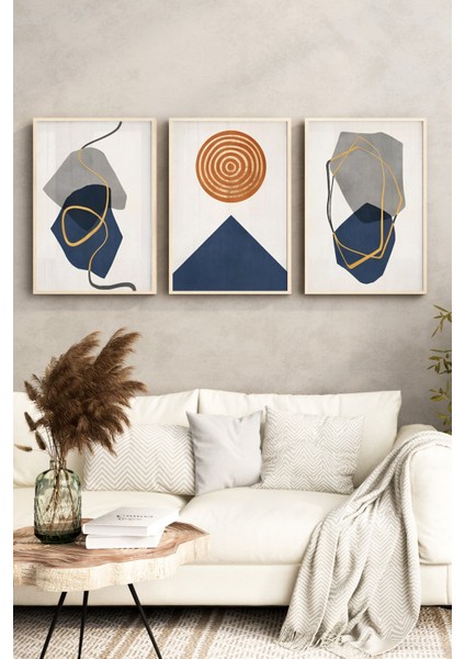🌟 Geometrik Formlarda Soyut Sanat: 3'lü Ahşap Çerçeveli Tablo Seti 🌟🌿 CRV1141 23 x 32 fırsatları