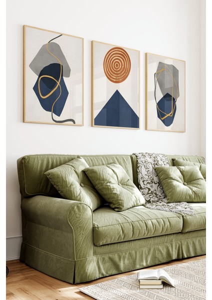 🌟 Geometrik Formlarda Soyut Sanat: 3'lü Ahşap Çerçeveli Tablo Seti 🌟🌿 CRV1141 23 x 32 indirimleri