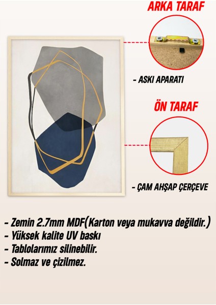 🌟 Geometrik Formlarda Soyut Sanat: 3'lü Ahşap Çerçeveli Tablo Seti 🌟🌿 CRV1141 23 x 32