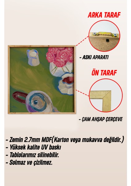 Ahşap Çerçeveli Mdf Kare Tek Tablo (Kendi Tablo Setinizi Oluşturacağınız Liste) MUTFAK03 23 x 23 Çerçeveli TX1105