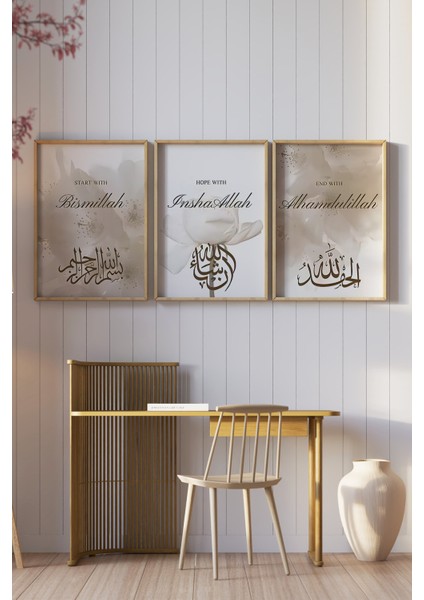 🌸 "bismillah - Inshaallah - Alhamdulillah" 3'lü Çerçeveli Tablo Seti 🌸 CRV1204 23 x 32 fiyatları