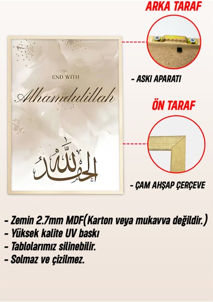🌸 "bismillah - Inshaallah - Alhamdulillah" 3'lü Çerçeveli Tablo Seti 🌸 CRV1204 23 x 32