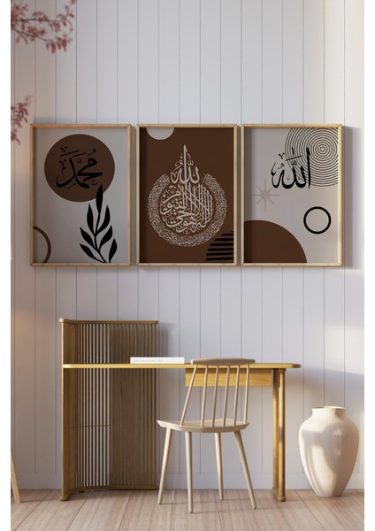 ✨ Allah - Muhammed - Ayet Yazılı 3'lü Tablo Seti | Doğal Ahşap Çerçeveli 🌿 CRV1200 23 x 32 fiyatları