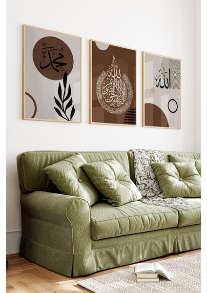 ✨ Allah - Muhammed - Ayet Yazılı 3'lü Tablo Seti | Doğal Ahşap Çerçeveli 🌿 CRV1200 23 x 32 indirimleri