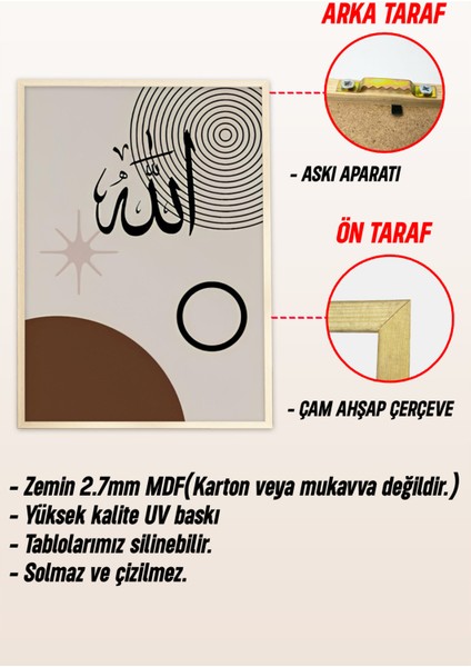 ✨ Allah - Muhammed - Ayet Yazılı 3'lü Tablo Seti | Doğal Ahşap Çerçeveli 🌿 CRV1200 23 x 32