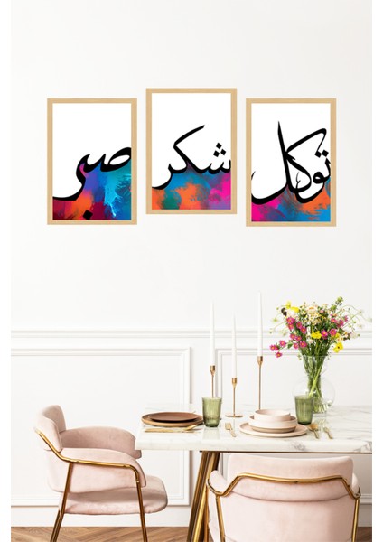 📜 Sabr, Şükür ve Tevekkül Yazılı Çerçeve Görünümlü 3’lü Tablo Seti 🌿 CRVS1238 13 x 17 fırsatları