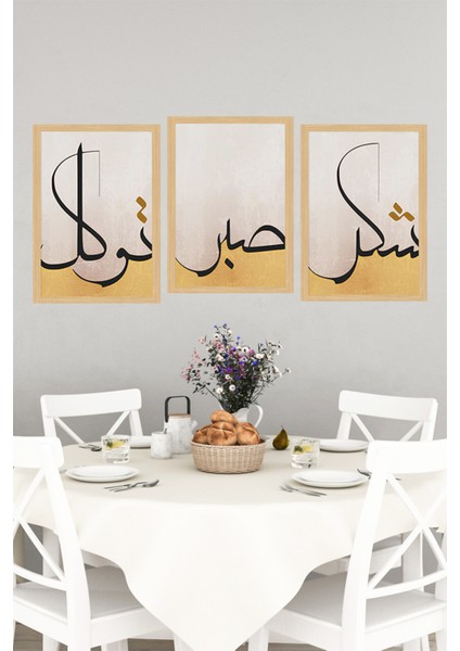 🌿 Sabır - Şükür - Tevekkül Yazılı 3'lü Çerçeve Görünümlü Tablo Seti 🖼️✨🌟 CRVS1183 13 x 17 indirimleri