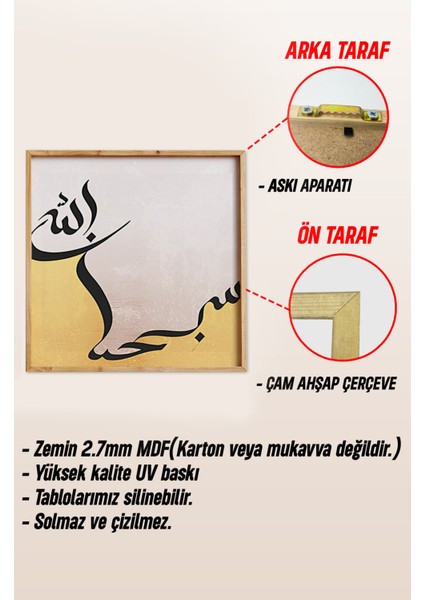 Ahşap Çerçeveli Mdf Kare Tek Tablo (Kendi Tablo Setinizi Oluşturacağınız Liste) Islami 23 x 23 Çerçeveli TX1046