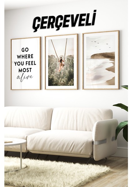 Dekorize Mdf Tablo Seti 3 Parça 3 Mm- Çerçeveli Tablo Seti Salon Oturma Odası Için Duvar Dekoru 3012 23 x 32