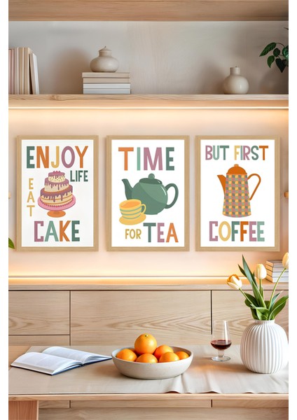 🍰☕ Enjoy Lıfe | Tıme For Tea | But Fırst Coffee – Uv Baskılı 3'lü CRVS1048 13 x 17